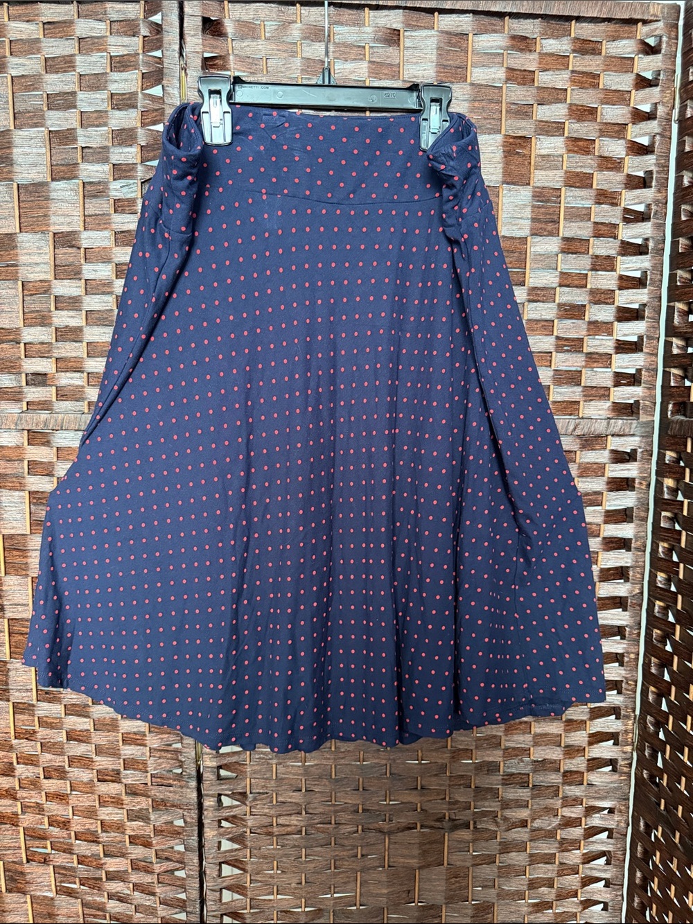 Talbots XL Navy Circle Skirt with pinkish Red Polka Dots EUC